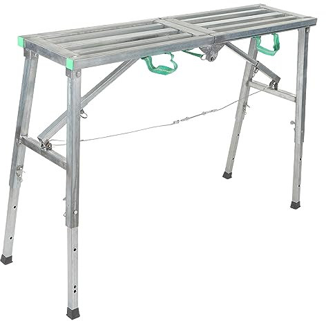 Piattaforma di Lavoro Pieghevole Regolabile Ponteggi in Alluminio Panca con Scaletta per Muro a Secco, capacità di Carico Massima 200 Kg, Altezza Regolabile 60-90 Cm, Zincata