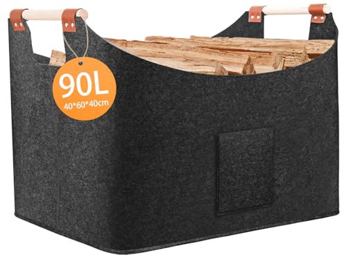 Dachiy Borsa In Feltro Per Legna Da Ardere 40 X 40 X 60 Cm 96l, Cestino In Legno Di Feltro,Per Lo Stoccaggio Della Legna Da Ardere In Interni, Cesto In Legno, Ecc Porta Legna Per Interni
