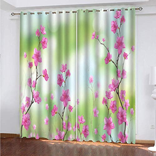 MAYNUO Blickdichte Vorhänge Mit Motiv 3D Rosa Blumen Kinder Gardinen Blickdicht Ösen Gardine Thermo 264x214 cm Schlafzimmer Kinderzimmer Vorhänge Dekoratives Muster, Verdunklungsvorhänge