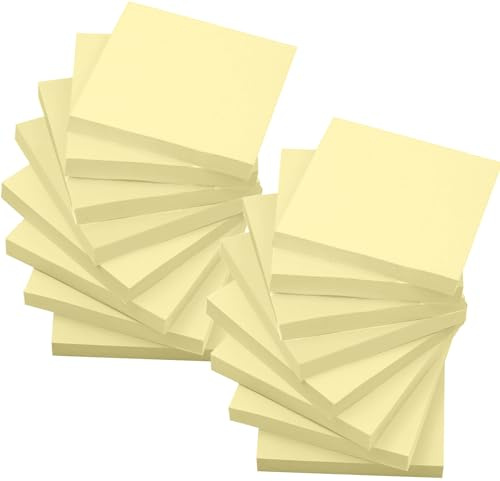 16 bloques, 1600 unidades, notas adhesivas, color amarillo canario, 76 x 76 mm, notas adhesivas reutilizables para oficina o casa