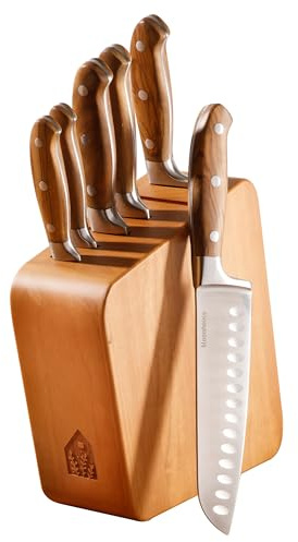 Bloomhouse - Two Time Oprah's Favorite Things Winner - 7 Piece Italian Olive Wood Kitchen Knife Block Set w/German Forged Stainless Steel Knives