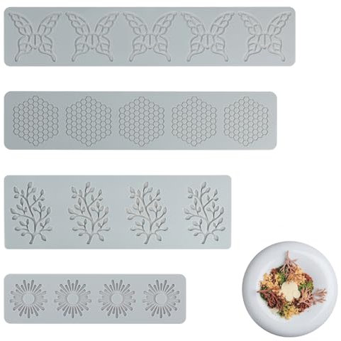 4 Pcs Cake Fondant Mold, Honeycomb Molds Silicone Fondant Leaf Candy Moulds 3D Hollow Leaves Shape Silicone Mould Lace Molds Silicone for Baking Cake Chocolate Sugarpaste Fondant Butter Soap
