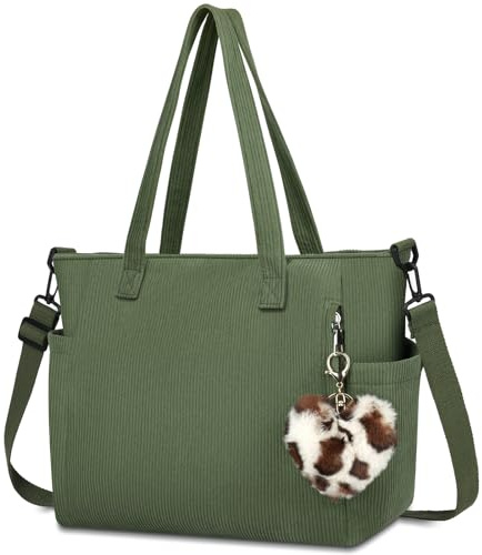 Aucuu Damen Kord Groß Handtasche, Cord Tasche Tote Bag, Umhängetasche Groß Shopper Tasche, Cord Tasche Beuteltasche Mit ReißVerschluss, Handtasche Schultertaschen für Arbeit Reisen Einkaufen Schule