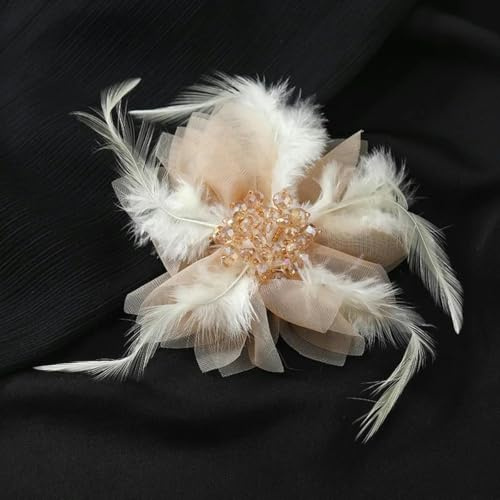 Plumes Maille Fleur Cristal Broches Broche Féminine Élégance Luxe Soirée Manteaux Corsages Épingles À Cheveux Accessoires-Café