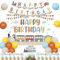 Sursurprise Train Theme Birthday Decorations, Steam Train Happy Birthday Backdrop Banner Sign, Railroad Train Crossing Cake Cupcake Topper Balloon for Transportation Traffic Vehicle Bday Party Decor