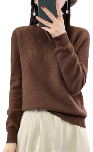 Maglioni da donna girocollo in lana merino 100% tinta unita, pullover vuoti a maniche lunghe, top lavorati a maglia, Marrone scuro, XXL
