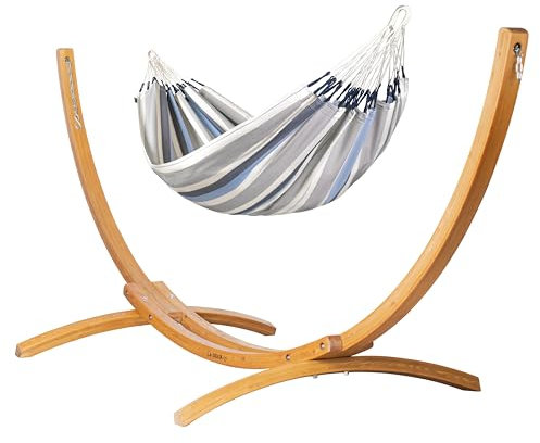 LA SIESTA® Brisa Hängematte & Holzgestell, Wetterfeste Hängematte mit Gestell aus Holz, Hängematte Outdoor Indoor, Hängemattengestell für Balkon Garten Terrasse - Einzel Hängematten, Sea Salt