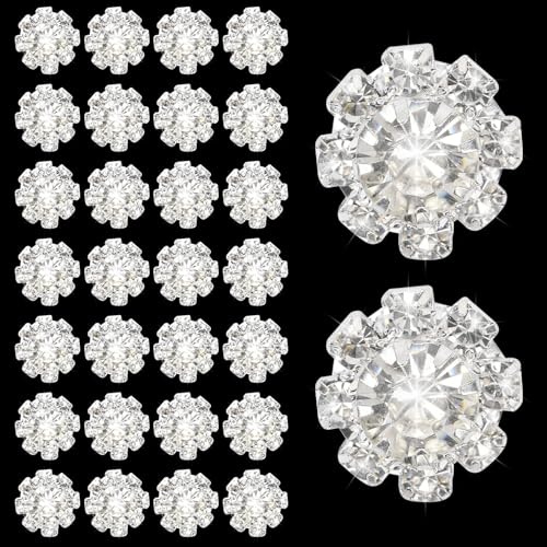 30 st Crystal Rhinestone Knappar, Platt Bröllop Bröllopstillbehör Silver Blomma Brosch Dekoration för Smycken Göra Hantverk DIY