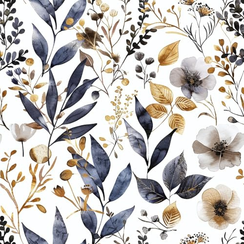 Alzkkll Goldene minimalistische Blumen 44.5CM x 3M Kontakt Papier Abnehmbar Wasserdicht Tapete Dekorative Vinyl Selbstklebende Tapete Geeignet Für Küche, Bad, Schlafzimmer, Wohnzimmer