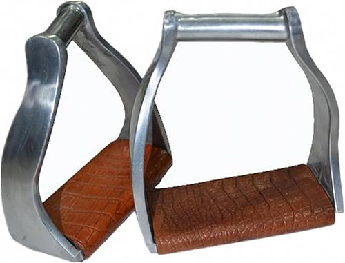 Sport Tent- Western Steigbügel Edelstahl Reitbügel Paar Bügel Steigbügeleisen & -tritte Vintage Stirrups für Reitsattel, mit Rindsleder Pedal/Trittbrett gepolstert Silber+braun