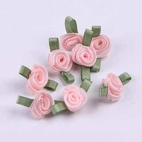 25 Stück rosa Mini-Rosen-Satinband-Applikationen Rosenknospen Zubehör Nähen, Basteln, Dekoration, Zierleisten und Verzierungen, Bänder (25 mm x 15 mm)