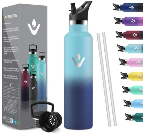 HoneyHolly Thermosflasche 1L BPA-Frei, Trinkflasche Edelstahl, Auslaufsichere Isolierflasche Doppelwandig, Isolierflasche, Thermoflasche, Thermobecher mit Strohhalm, Trinkflasche Kohlensäure Geeignet