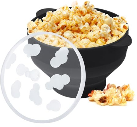 Mikrowellengeeigneter Silikon-Popcorn-Popper mit Griffen, zusammenklappbare Mikrowellen-Popcorn-Schüssel, Kapazität 15 Tassen, spülmaschinenfest, BPA-frei, hitzebeständig, ideal für