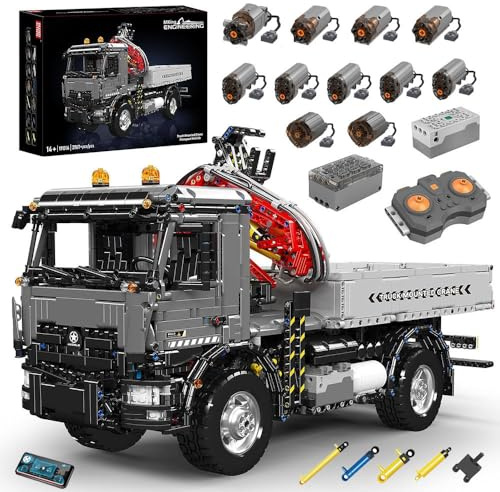 DOYAY Technik Kran LKW, MK 19016, MOC Technik Ferngesteuert Truck Mit Pneumatik Kran, APP Kipper Klemmbausteine, Mit 11 Motoren, Pneumatik Set Modell Bausatz, 3760+ Teile