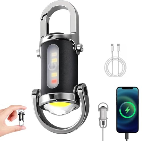 CHENRI Power Bank Mini Keychain Flashlight, Kleine LED Taschenlampe, 1200Lumen Mini LED Taschenlampe Schlüsselanhänger, 3 Modi wiederaufladbare wasserdichte Taschenlampe für Camping, Wandern (Silber)