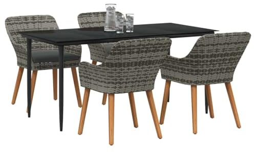 vidaXL Garten Essgruppe mit Kissen 5 pcs Grau Poly-Rattan, Garten und Terrasse, Moderne Architektur, naturinspirierte Designs, entspannende Außenbereiche, urbanes Grün, schicke Ästhetik
