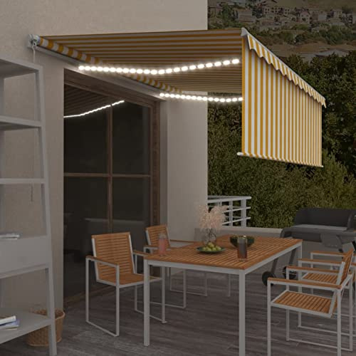 Snsowed Toldo Manual retráctil con persiana, Toldos Exterior, Toldo De Terraza, Toldo Enrollable Exterior, Toldos para Patio, Toldos Verticales, yamarillo Blanco 4x3 m