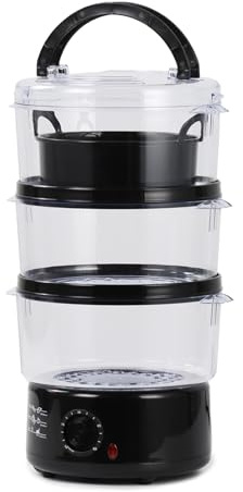 SUPERLEX Cuocere a vapore elettrico 550 W con 3 cesti impilabili (7,5 l), timer da 60 minuti e protezione contro l'essiccazione, fornello a gloss sicuro per alimenti per una cucina sana