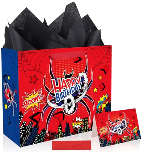 Spinnen Geburtstagsparty Geschenktüten Set, Cartoon Thema Spinne Goodie Bag Geschenkpapier Grußkartenumschlag für Kindergeburtstagsparty Dekorationszubehör