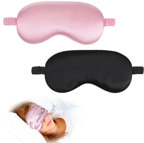 2 stycken sidensovmask för kvinnor, silkessovmask ögonmask, ljusblockerande sovglasögon med justerbart elastiskt band, vuxen ögonmask bekväm mjuk ögonbindel för kvinnor män resor