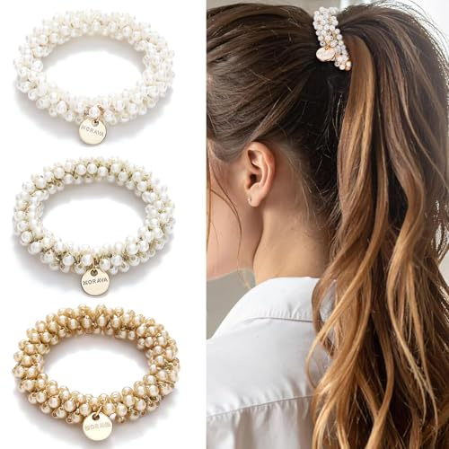 3 Piezas Accesorios Pelo Mujer Coleteros Pelo Mujer Cuerda de Pelo de Perlas Coleteros Adecuada Para Cabello Liso Rizado y Largo Durable y Mejora Fácilmente el Temperamento General de la Moda