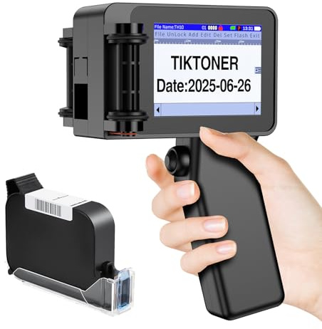 TIKTONER TH10 Mini Impresora de Mano Portátil con Cartucho de Tinta de Secado Rápido, Altura de Impresión de 2~12,7 mm Máquina Codificación de Inyección de Tinta para Texto Fecha Imagen Número de lote