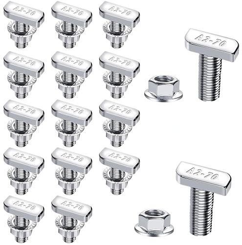 Tornillos de cabeza de martillo M8 x 20 de acero inoxidable A2-70, tornillo de cabeza de martillo con tuercas de bloqueo tuercas de brida M8 tornillos para rieles de montaje fotovoltaicos