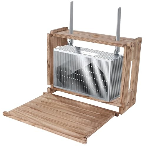 Skdqiee Wooden WiFi Router Storage Box, Large Cable Management System with Ventilation, Modem Cable Router Hider Cover, 15.9 x 12.4 x 6.1 in for TV Stand & Desktop