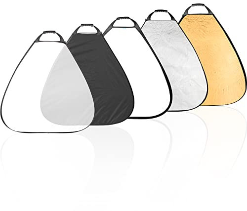 Selens 5 in 1 80cm Light Reflector Photography Diffuser Triangle Collapsible Lighting with Handle Gold/Silver/White/Black/Translucent for Photo Studio Portrait Product Indoor Outdoor Shooting