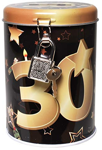 Udo Schmidt GmbH Metall Spardose Schwarz/Gold 30 Sparbüchse Geld Geschenkdose Sparschwein Spardose 11x8cm