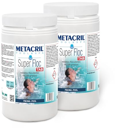 Super FLOC Tab 2 kg (1+1) - Floculant et clarifiant pour Eau de Piscine en pastilles de 100 g à Dissolution Lente