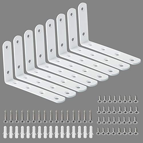 Alise 8 Pack Floating Shelf Brackets,White Heavy Duty L Bracket Corner Brace,Stainless Steel Corner Brackets,Joint Angle Bracket for Hanging Support,Shelves Support DIY (5 x 3 Inch)