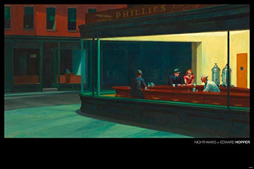 Close Up Edward Hopper Poster Nighthawks (91,5cm x 61cm) + 2 St. transparente Posterleisten mit Aufhängung