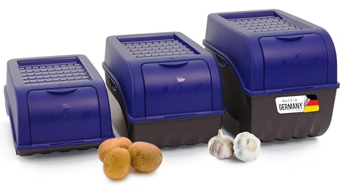 Novaliv Set de Cajas de Almacenamiento para Patatas | 3,5L + 5L + 9L | Azul Marino | Cajas para Patatas | Cajas para Verduras apilables Cajas para Cebollas Cajas para Papas Recipientes para Frutas