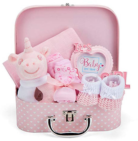 Box Shop Babyparty Mädchen Geschenk - 7 Baby Geschenkset, Für Neugeborenes, Zur Geburt - Rosa