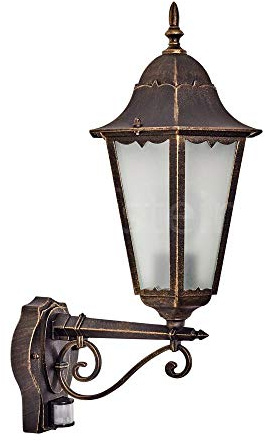 HOFSTEIN Außenwandleuchte Hongkong FROST, Außenwandlampe mit Bewegungsmelder aus Metall/Milchglas in Braun-Gold, Wechselscheiben Klar, Wandleuchte Up im Retro-Stil, E27, IP44, Eingangsbereich, Haustür