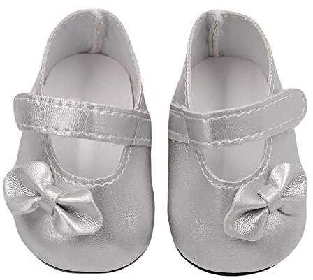Aeromdale Scarpe da bambola in PU con fiocco per bambole americane da 46 cm, accessori per bambole giocattolo, argento - 1 paio
