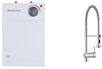 Thermoflow UT 5 Set Ovalis Pro Untertischspeicher inkl. Einhebelmischer Niederdruckarmatur | Warmwasserboiler 5 l Speichervolumen| G 3/8 Anschluss | 35-75 °C | 65 °C in 10 min.