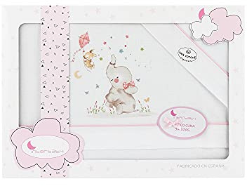 Danielstore - Juego de Sábanas Minicuna | 100% Algodón Transpirable | Compatible con Minicunas 50x80 cm | Incluye Bajera, Encimera y Funda Almohada, Algodón (1 Elefante Rosa)