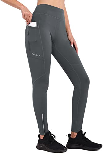 baleaf Pantaloni Ciclismo Donna Invernali Termici Leggings Caldi Foderati Impermeabile da Corsa Vita Alta con Cerniera Grigio M