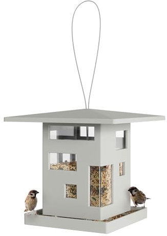 Umbra Bird Cafe Vogelhaus, Moderner Vogelfutterspender zum Aufhängen, Vogelfutterhaus mit architektonischem Design, Grau