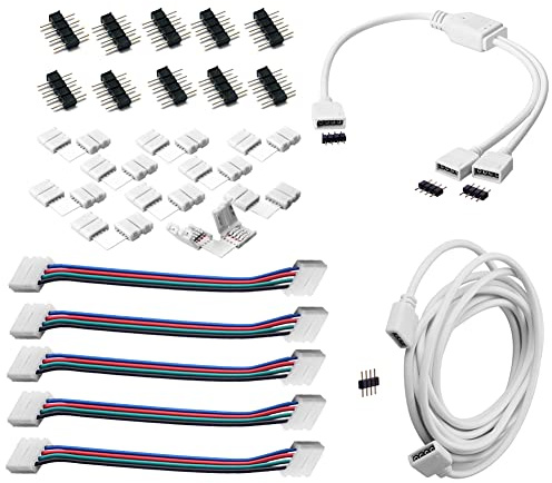 euroharry LED Strip Verbinder LED Stripe Verlängerung LED Strip | Eckverbinder LED Streifen Befestigungsclips Für 10mm 4 Polig RGB 5050 LED Strip (1m LED light connection kit)