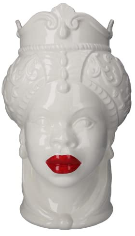KEYHOMESTORE - Vase Kopf de Moro, weibliche Version, aus Bassano-Keramik, Farbe Weiß, 100 % Made in Italy, ideal als Dekoration für den Innen- und Außenbereich.