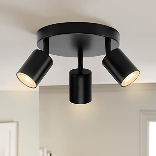 wowatt Deckenstrahler 3 Flammig Rund Schwarz Lampe Gu10, Ohne Leuchtmittel | Deckenlampe Spot Schwenkbar, Deckenleuchte Strahler, Deckenspot Innen, Spotlight Decke für Küche Schlafzimmer Wohnzimmer Flur