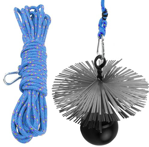 BAUSTER® Schornsteinbesen Seil: 10m / Zuggewicht: 3,0kg / Kaminbesen: 200mm Zuggewicht Schornsteinreinigungsset Zugseil Flexstange Rußbesen Schubstange Kaminbürste Reinigungsset Kaminbesen