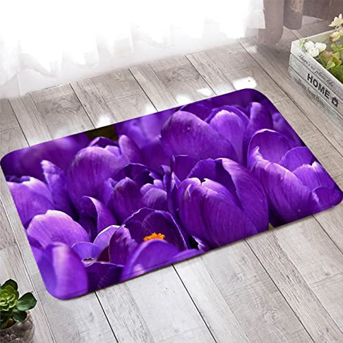 Teppich Klein, Türmatte Schmal 50X160cm Violett Schöne Blumen für Wohnzimmer Schlafzimmer