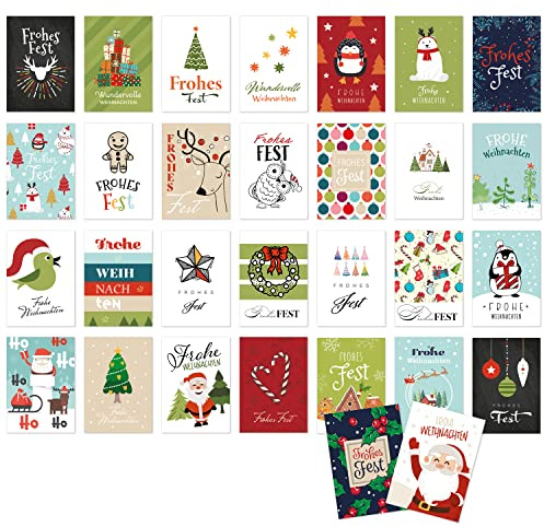 Einladungskarten Manufaktur Hamburg 30 Weihnachtskarten Set mit Umschlag 30 Motive Grußkarten Frohe Weihnachten Postkarten Weihnachtspostkarten Mix 1
