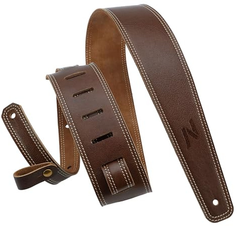 Nefelibata Correa de guitarra de cuero de 2,5 pulgadas de ancho con acolchado de espuma y lazo para guardar cables, para niños, hombres y mujeres, para guitarras acústicas, bajos y eléctricas