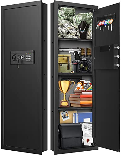 GHJGAGE 43.3'' Tall Fireproof Wall Safe Between Stud, Heavy Duty Flush In Wall Safe With Digital Keypad & Removable Shelf, Hidden Gun Safe, Security Home Wall Safes For Storage Firearms Money Medicine