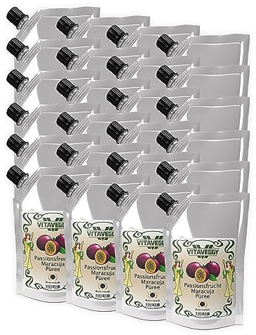 VITAVEGGY Frucht-Püree MARACUJA-PASSIONSFRUCHT 4x 1kg von Food-United passion-fruit-puree für Maracuja-Saft-Smoothie Passionsfrucht-Sorbet-Schorle-Cocktail ohne Aroma- Farb- & Konservierungsmittel (4)